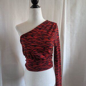 Urban Outfitters One Shoulder Red Animal Print Top Medium Y2K 90s Streetwear